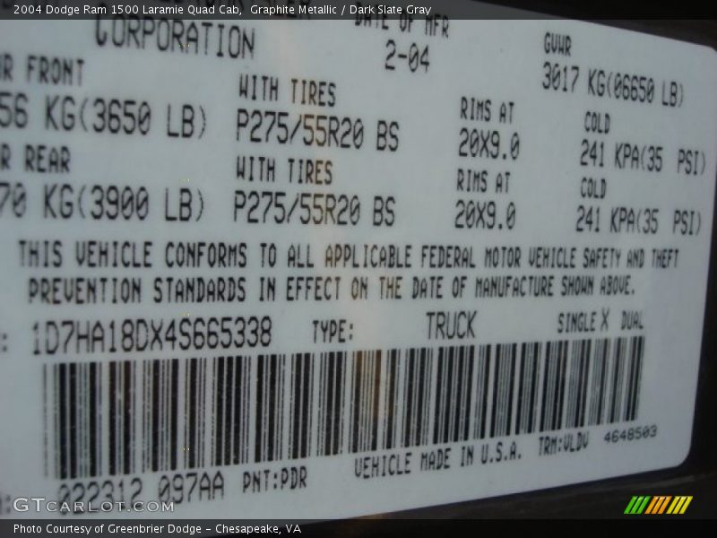 Graphite Metallic / Dark Slate Gray 2004 Dodge Ram 1500 Laramie Quad Cab