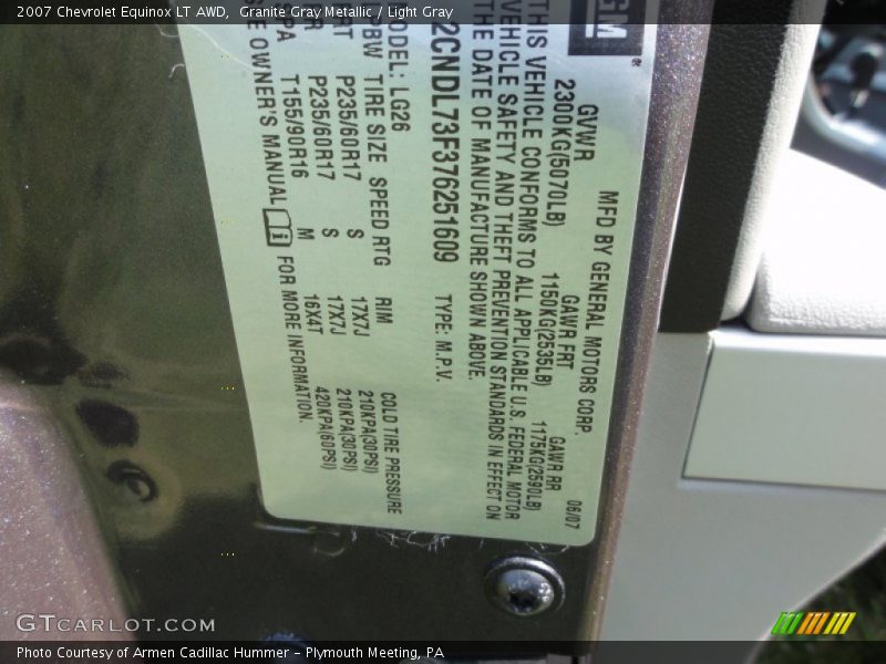 Granite Gray Metallic / Light Gray 2007 Chevrolet Equinox LT AWD