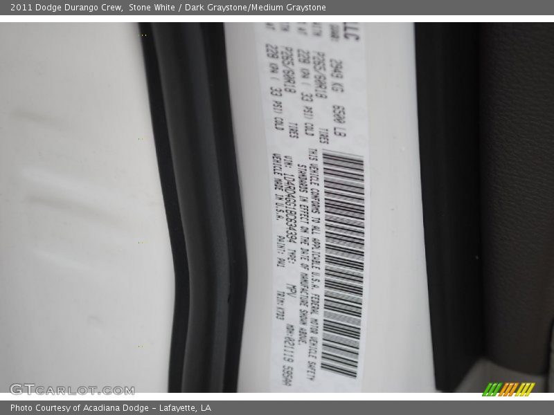 Stone White / Dark Graystone/Medium Graystone 2011 Dodge Durango Crew