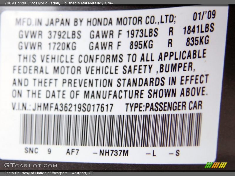 Polished Metal Metallic / Gray 2009 Honda Civic Hybrid Sedan