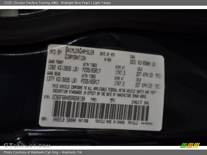 Midnight Blue Pearl / Light Taupe 2005 Chrysler Pacifica Touring AWD