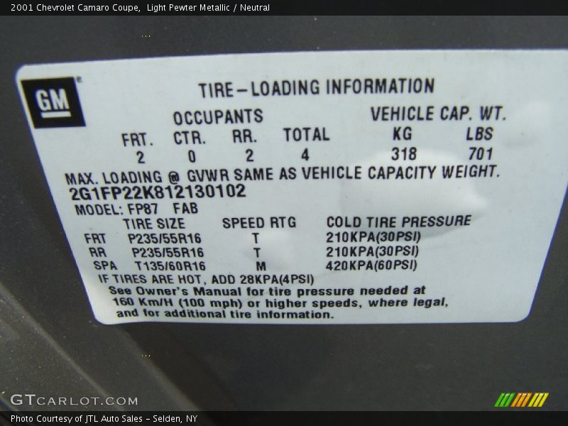 Light Pewter Metallic / Neutral 2001 Chevrolet Camaro Coupe
