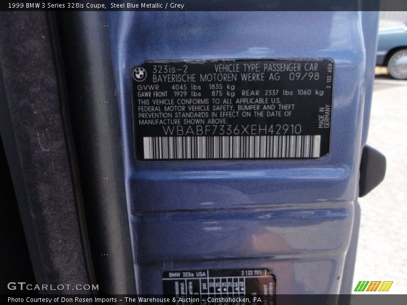 Info Tag of 1999 3 Series 328is Coupe