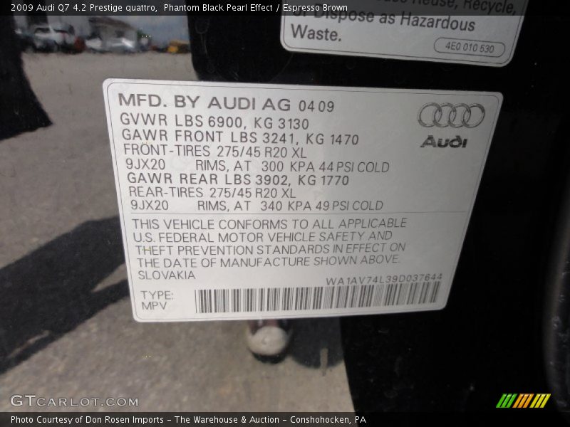 Phantom Black Pearl Effect / Espresso Brown 2009 Audi Q7 4.2 Prestige quattro