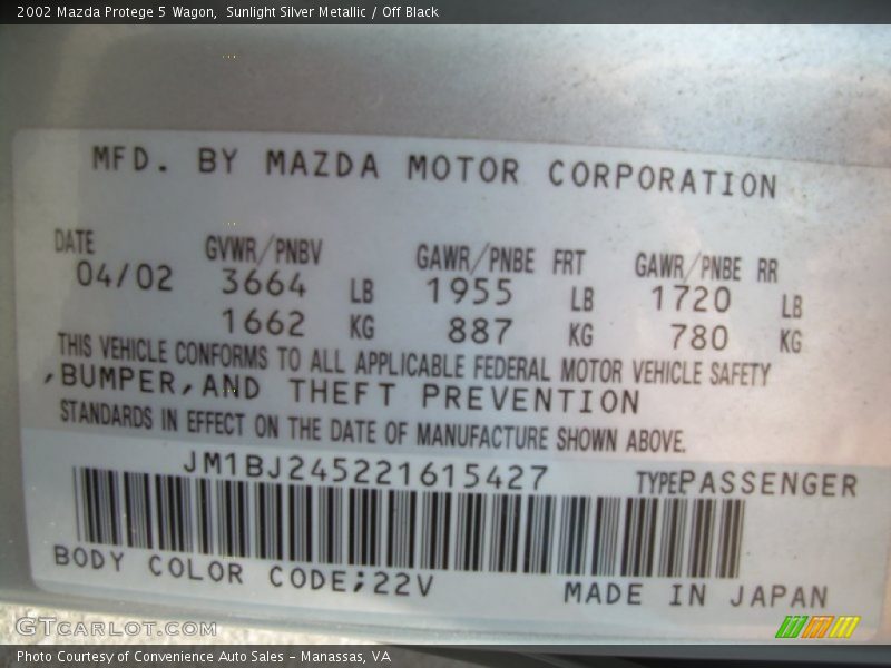 Sunlight Silver Metallic / Off Black 2002 Mazda Protege 5 Wagon