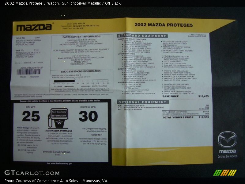 Sunlight Silver Metallic / Off Black 2002 Mazda Protege 5 Wagon