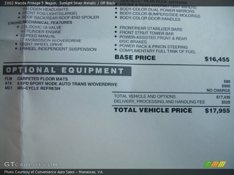 Sunlight Silver Metallic / Off Black 2002 Mazda Protege 5 Wagon