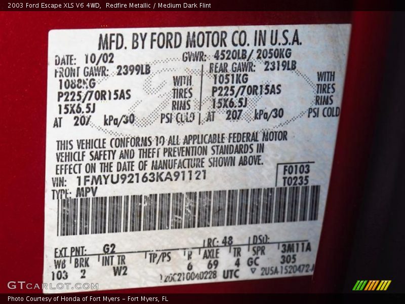 Redfire Metallic / Medium Dark Flint 2003 Ford Escape XLS V6 4WD