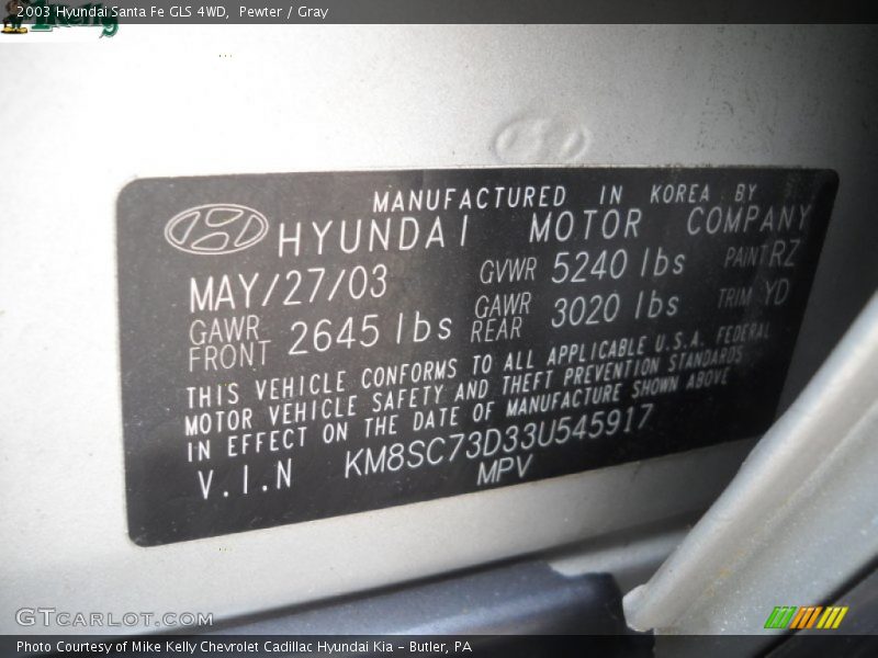 Pewter / Gray 2003 Hyundai Santa Fe GLS 4WD