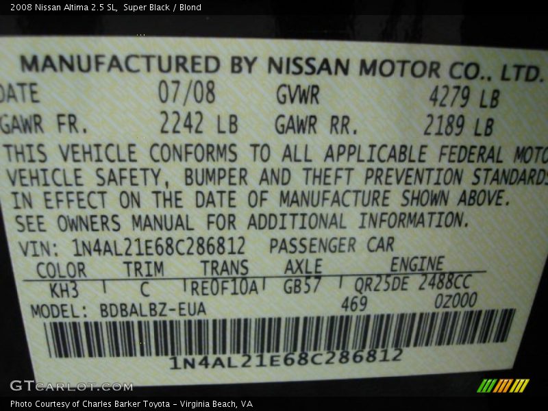 Super Black / Blond 2008 Nissan Altima 2.5 SL