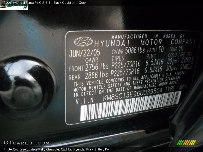 Black Obsidian / Gray 2006 Hyundai Santa Fe GLS 3.5