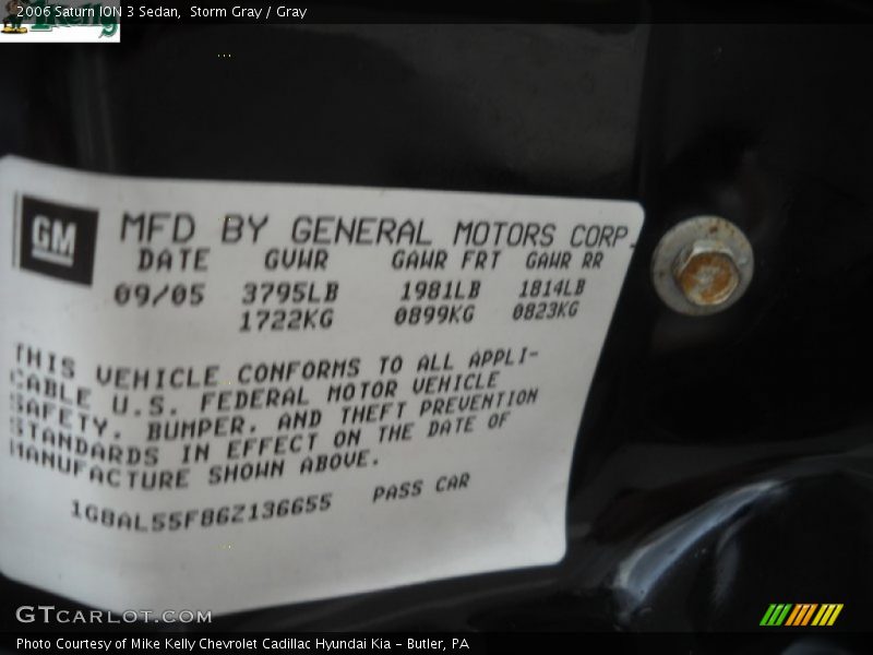Storm Gray / Gray 2006 Saturn ION 3 Sedan