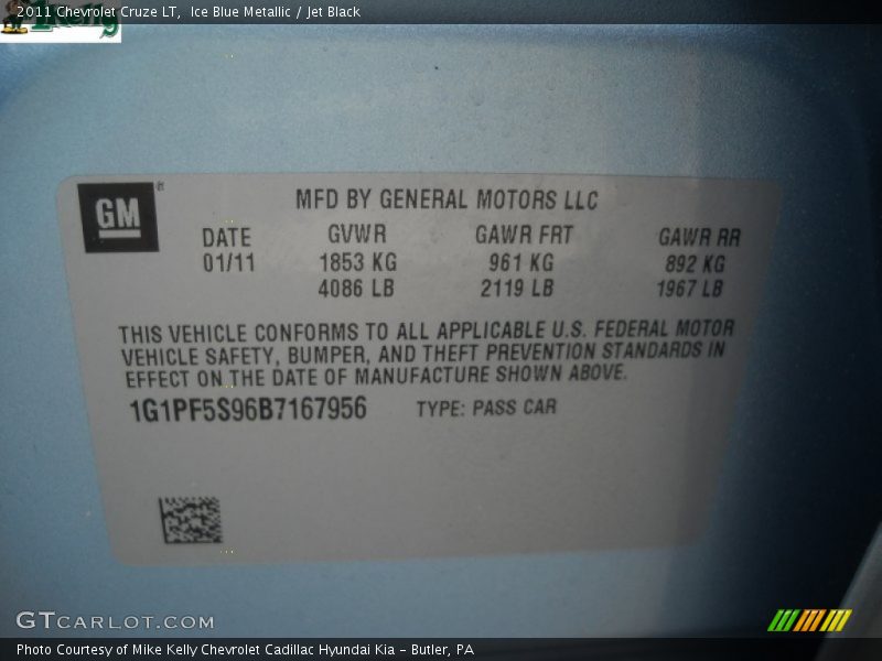 Ice Blue Metallic / Jet Black 2011 Chevrolet Cruze LT