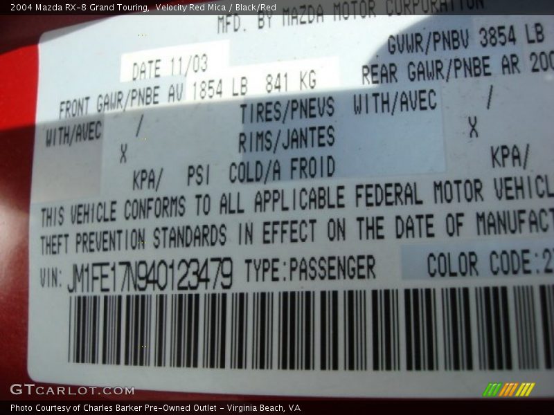 Velocity Red Mica / Black/Red 2004 Mazda RX-8 Grand Touring