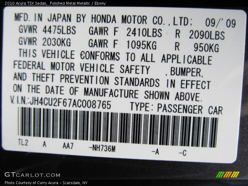 Polished Metal Metallic / Ebony 2010 Acura TSX Sedan