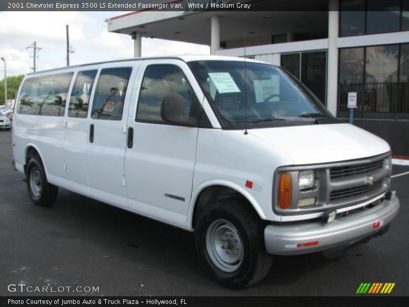 White / Medium Gray 2001 Chevrolet Express 3500 LS Extended Passenger Van
