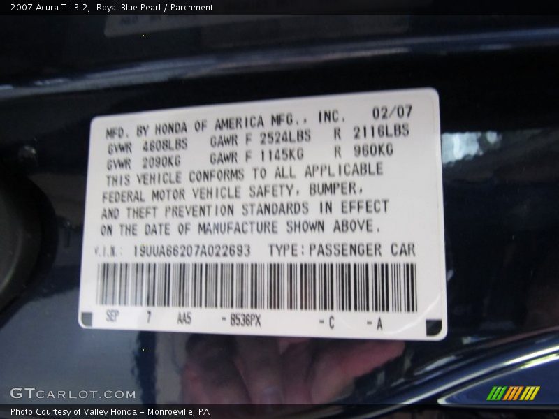 Royal Blue Pearl / Parchment 2007 Acura TL 3.2