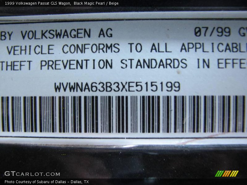 Black Magic Pearl / Beige 1999 Volkswagen Passat GLS Wagon