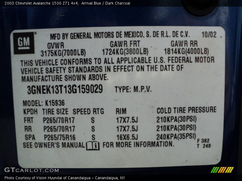 Arrival Blue / Dark Charcoal 2003 Chevrolet Avalanche 1500 Z71 4x4