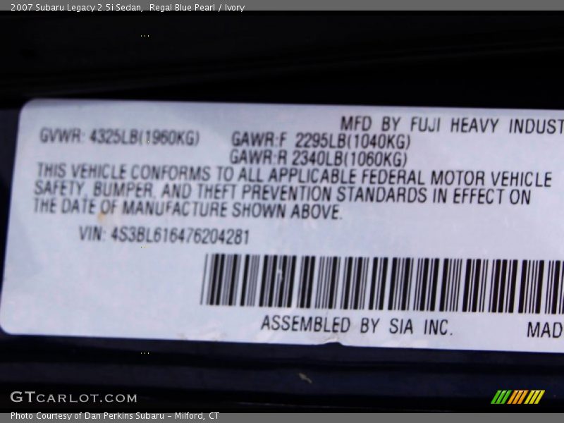 Regal Blue Pearl / Ivory 2007 Subaru Legacy 2.5i Sedan