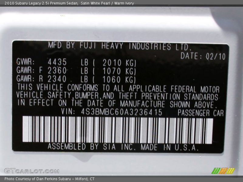 Satin White Pearl / Warm Ivory 2010 Subaru Legacy 2.5i Premium Sedan