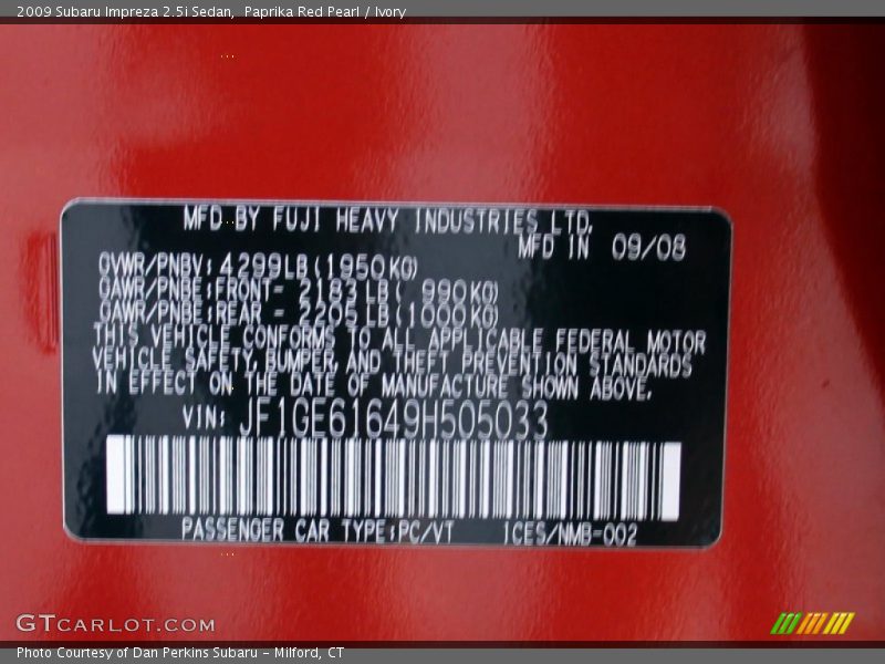 Paprika Red Pearl / Ivory 2009 Subaru Impreza 2.5i Sedan