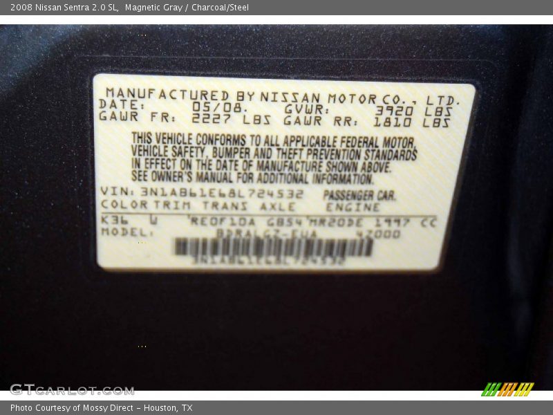 Magnetic Gray / Charcoal/Steel 2008 Nissan Sentra 2.0 SL