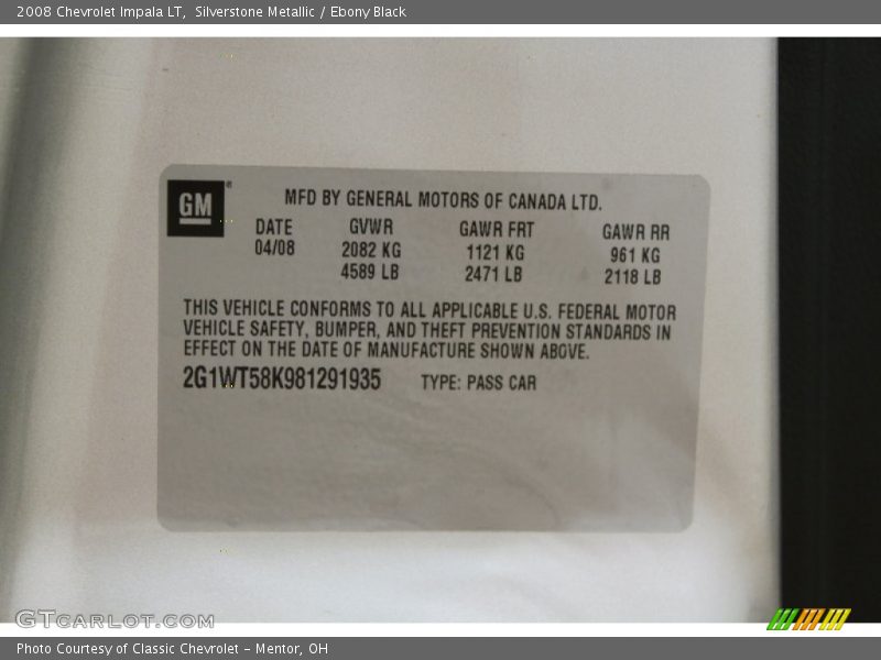 Silverstone Metallic / Ebony Black 2008 Chevrolet Impala LT