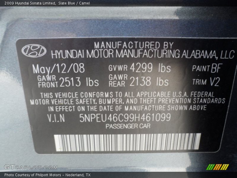 Slate Blue / Camel 2009 Hyundai Sonata Limited