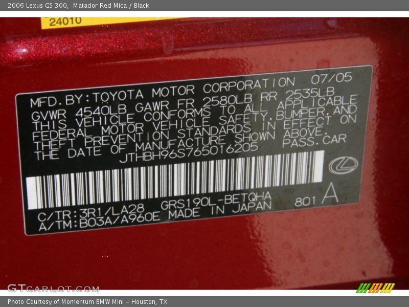 Matador Red Mica / Black 2006 Lexus GS 300