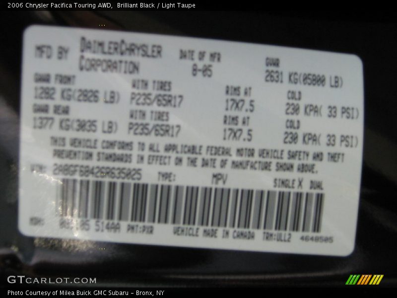 Brilliant Black / Light Taupe 2006 Chrysler Pacifica Touring AWD