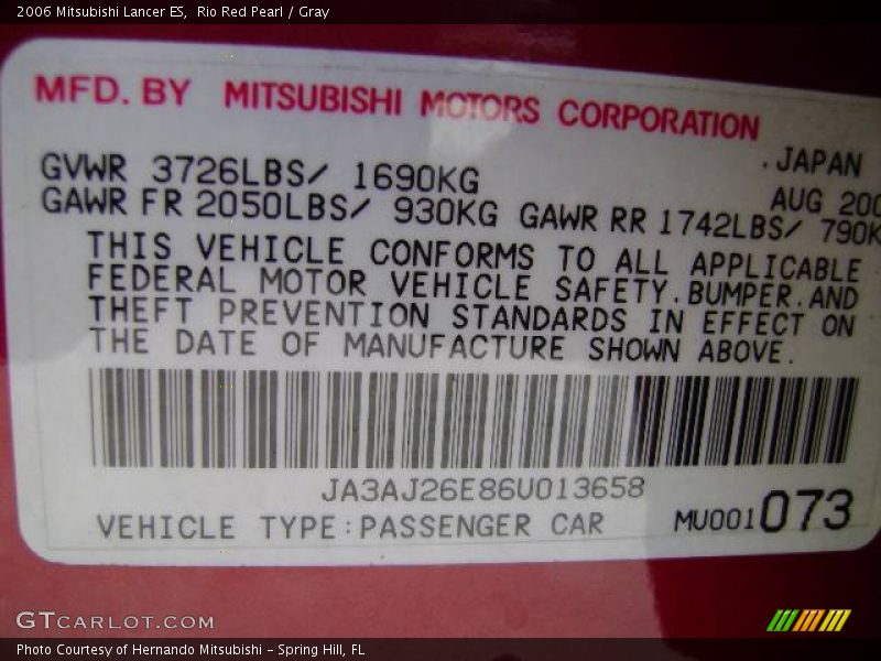 Rio Red Pearl / Gray 2006 Mitsubishi Lancer ES