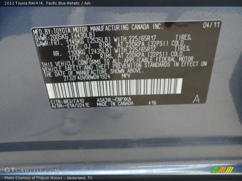 Pacific Blue Metallic / Ash 2011 Toyota RAV4 I4
