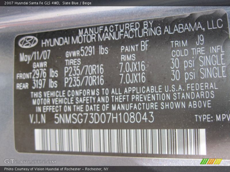 Slate Blue / Beige 2007 Hyundai Santa Fe GLS 4WD