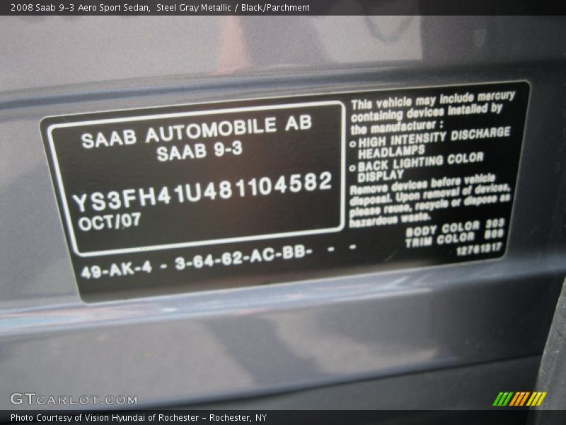 2008 9-3 Aero Sport Sedan Steel Gray Metallic Color Code 303