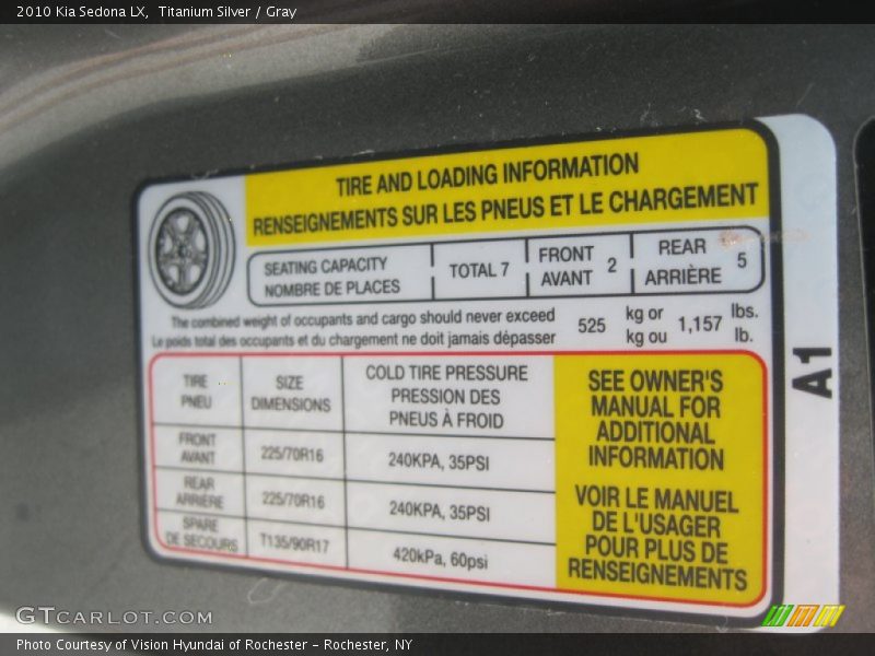 Titanium Silver / Gray 2010 Kia Sedona LX