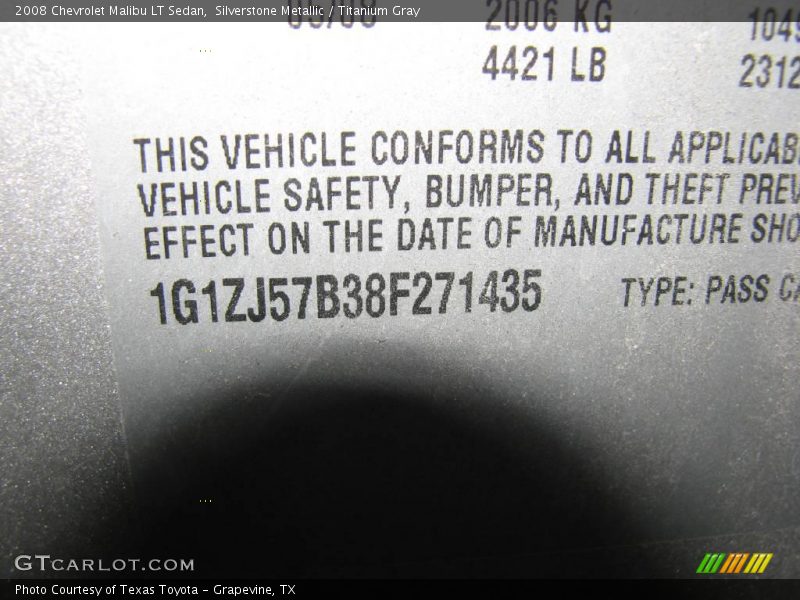 Silverstone Metallic / Titanium Gray 2008 Chevrolet Malibu LT Sedan