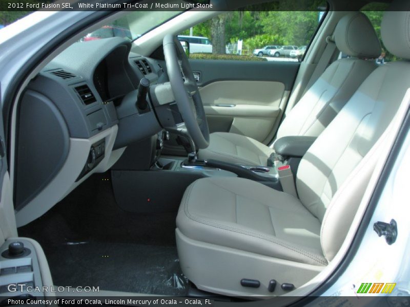 White Platinum Tri-Coat / Medium Light Stone 2012 Ford Fusion SEL