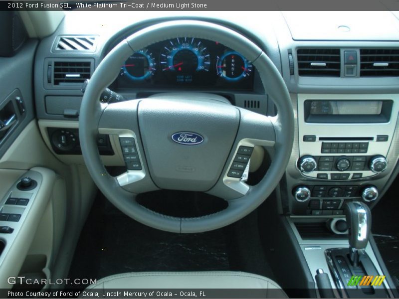 White Platinum Tri-Coat / Medium Light Stone 2012 Ford Fusion SEL