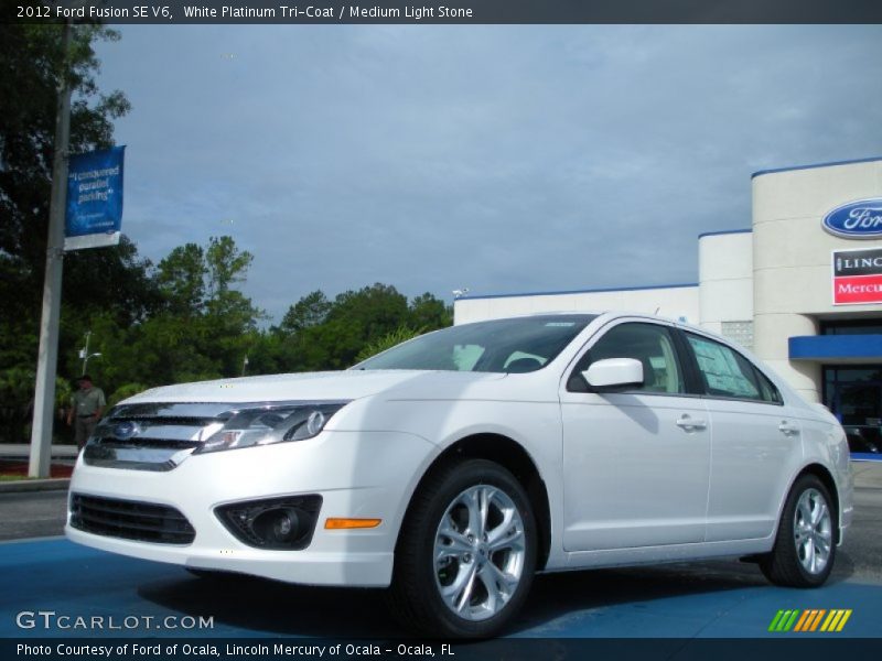 White Platinum Tri-Coat / Medium Light Stone 2012 Ford Fusion SE V6