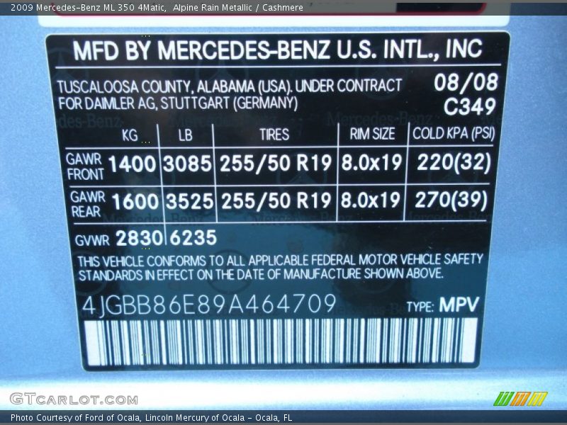 Alpine Rain Metallic / Cashmere 2009 Mercedes-Benz ML 350 4Matic