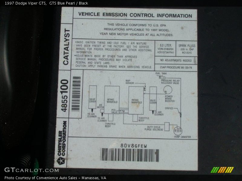Info Tag of 1997 Viper GTS