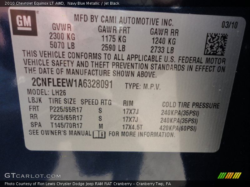 Navy Blue Metallic / Jet Black 2010 Chevrolet Equinox LT AWD