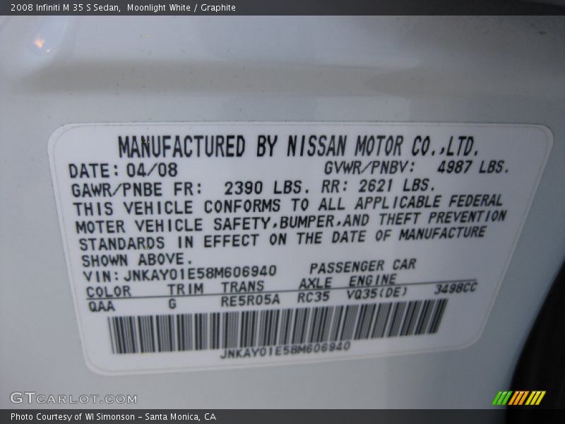Moonlight White / Graphite 2008 Infiniti M 35 S Sedan