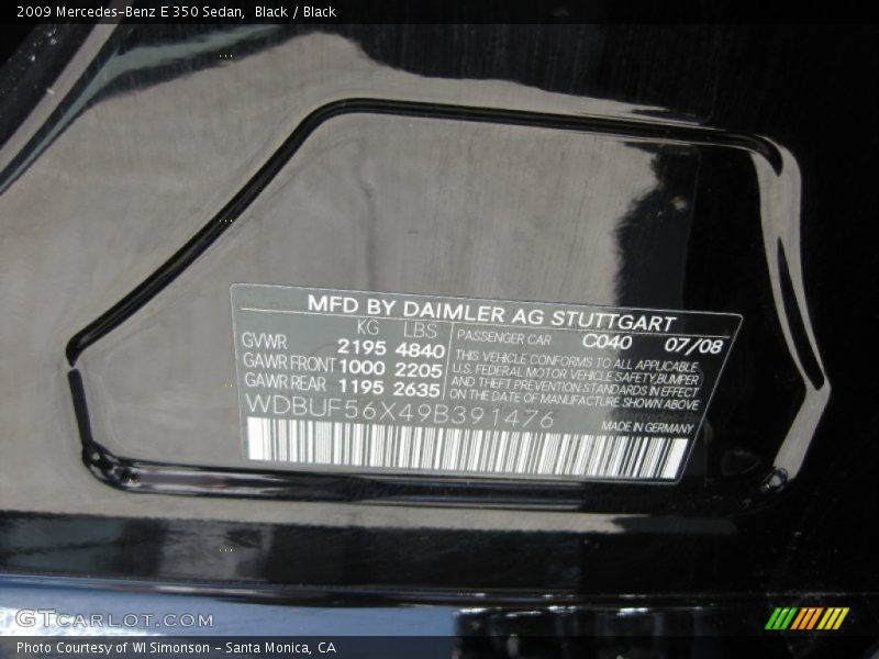 Black / Black 2009 Mercedes-Benz E 350 Sedan