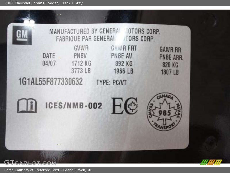 Black / Gray 2007 Chevrolet Cobalt LT Sedan
