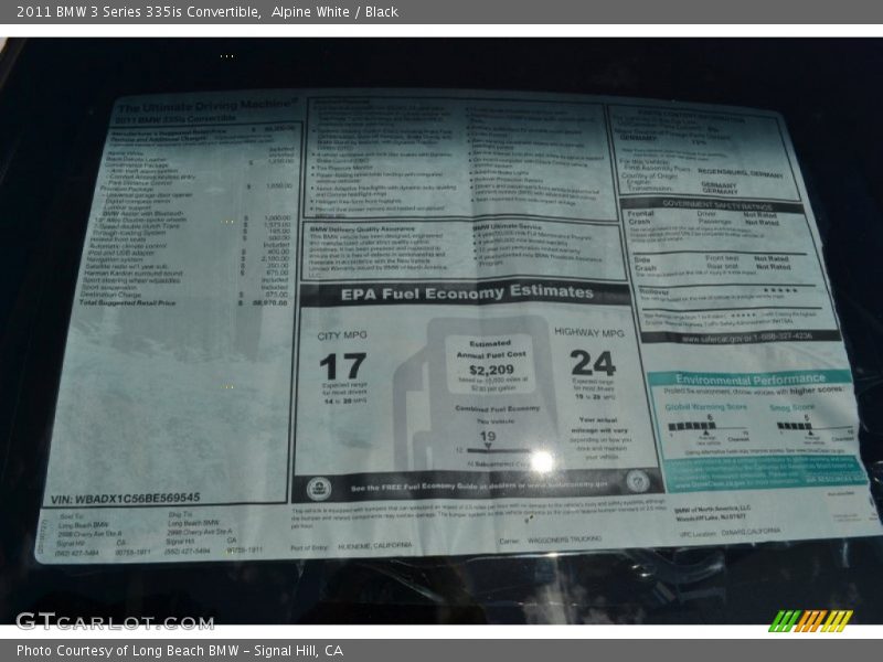  2011 3 Series 335is Convertible Window Sticker