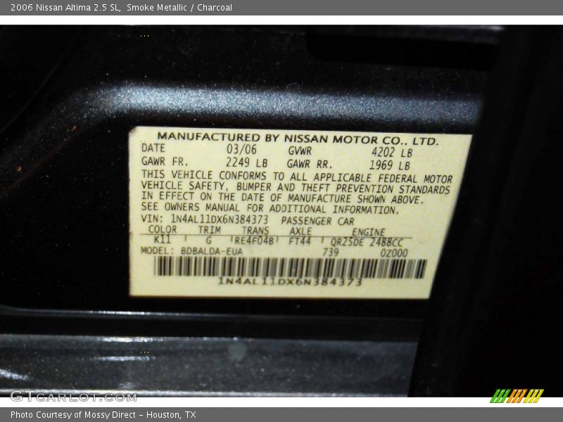 Smoke Metallic / Charcoal 2006 Nissan Altima 2.5 SL