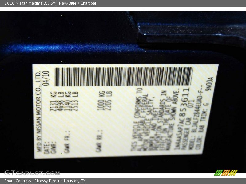 Navy Blue / Charcoal 2010 Nissan Maxima 3.5 SV