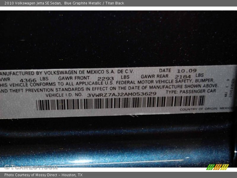 Blue Graphite Metallic / Titan Black 2010 Volkswagen Jetta SE Sedan